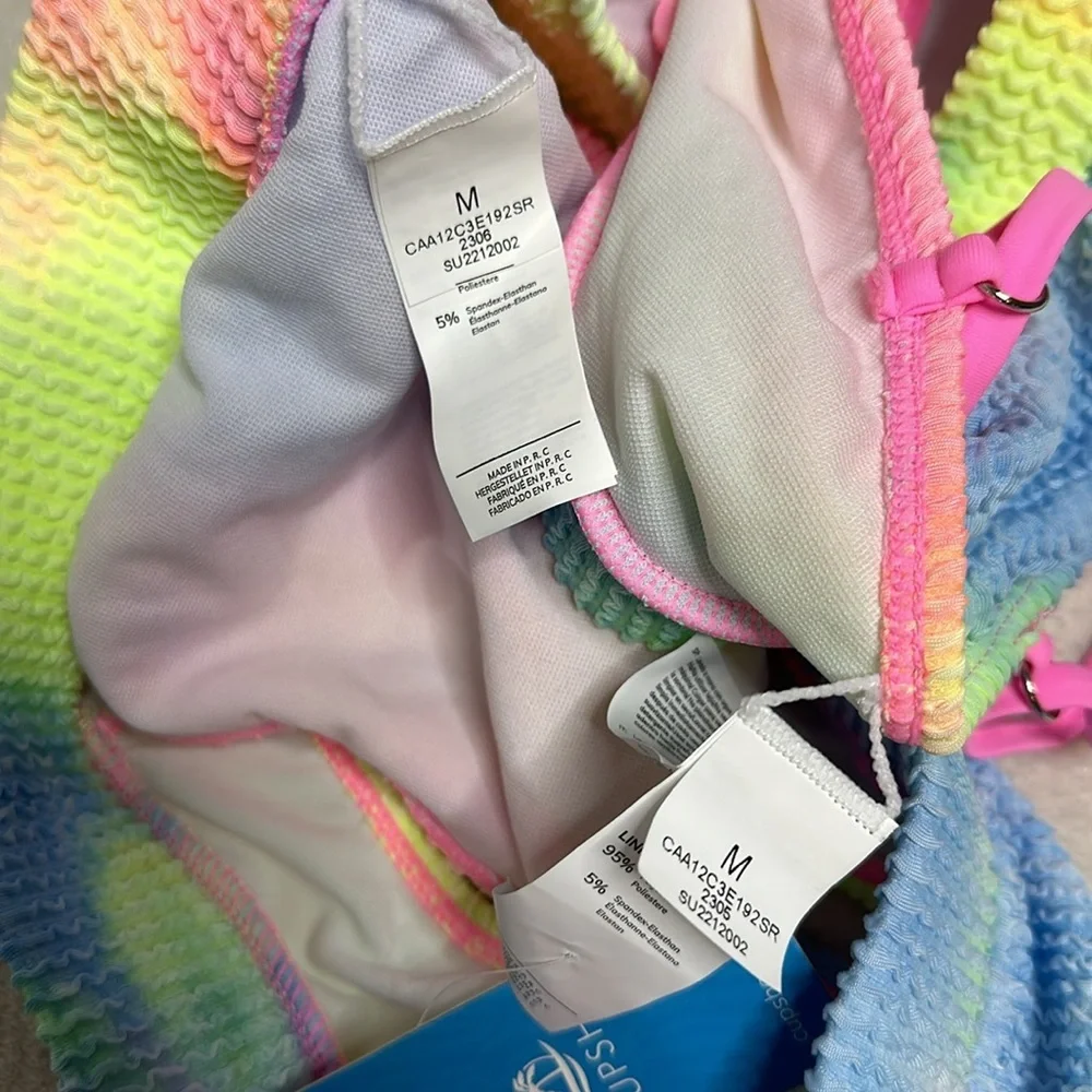 New! Tie-Dye Wash Textured‎ Scoop Neck Top & High Waist Bikini pink Sz Medium